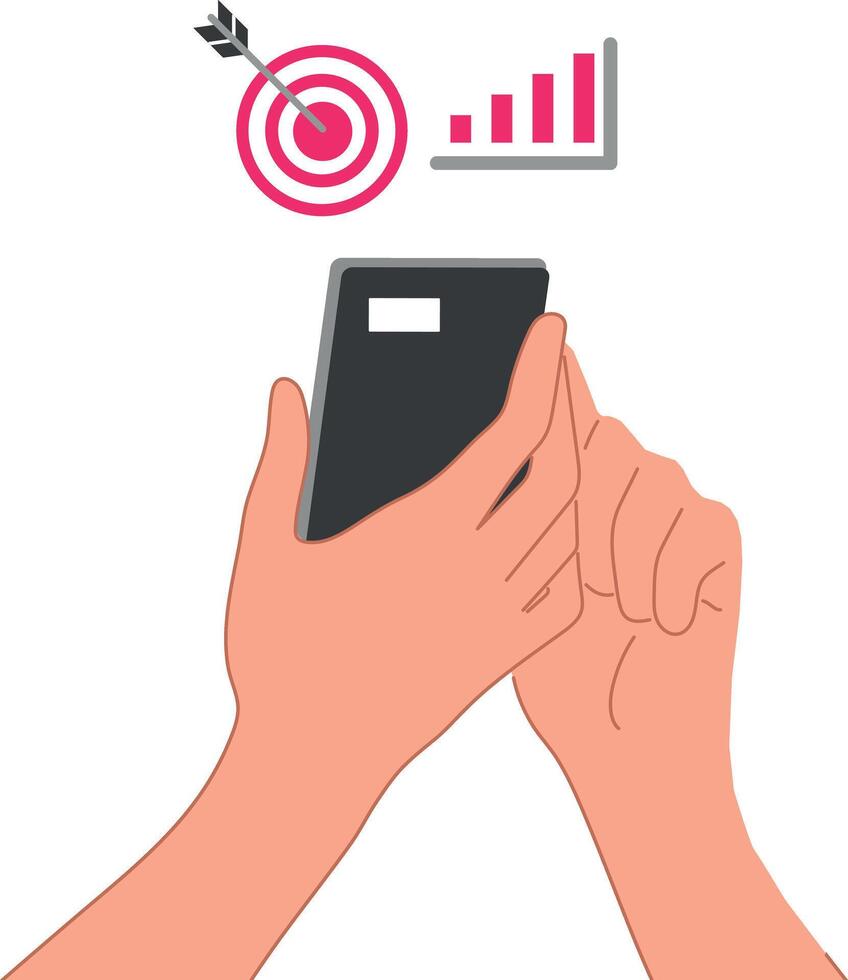 Digital business strategy with graph and target icons. Goal tracking and success planning vector