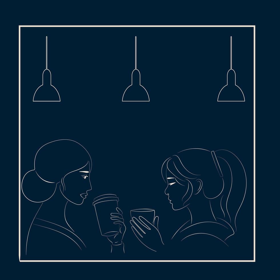 Conversation in a cafe.Girls in a cafe drinking coffee. vector