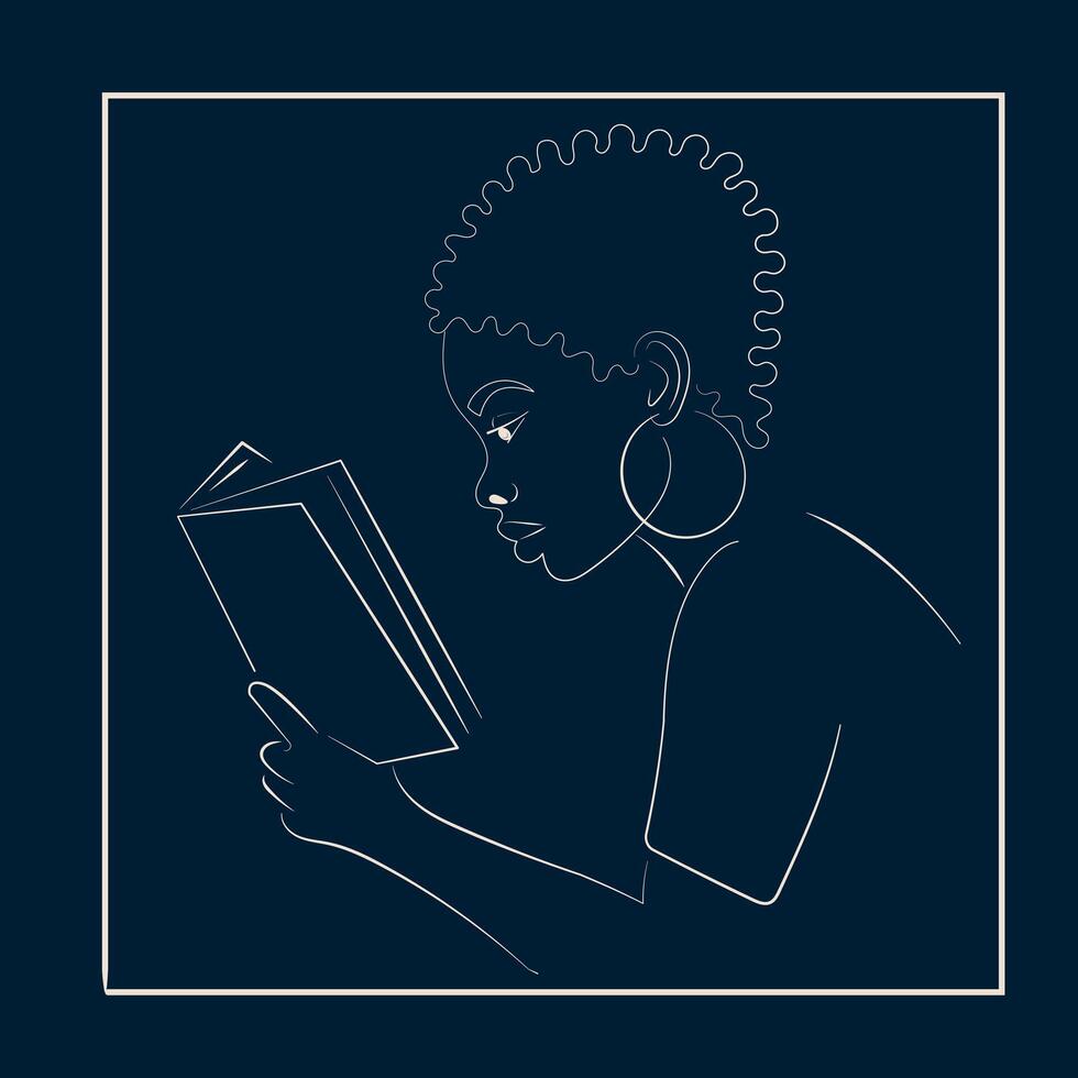 Girl reading a book. School or university.African American Studying at college. vector