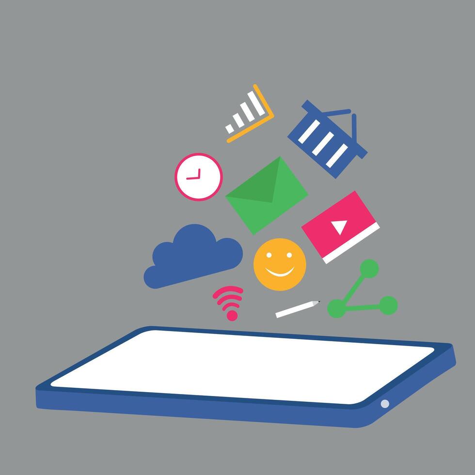 Technology and business workflow. Gear, shopping cart, connection, graph, and message icons for digital marketing and e-commerce strategies vector