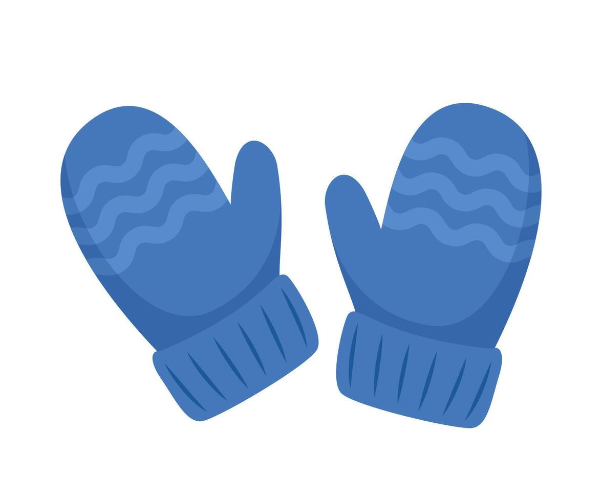 Pair of knitted winter mittens isolated on white background. Warm mitten icon. illustration. vector