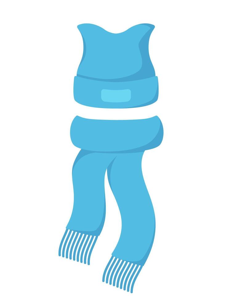 Modern winter knitted hat with pompon and scarf set. illustration. vector