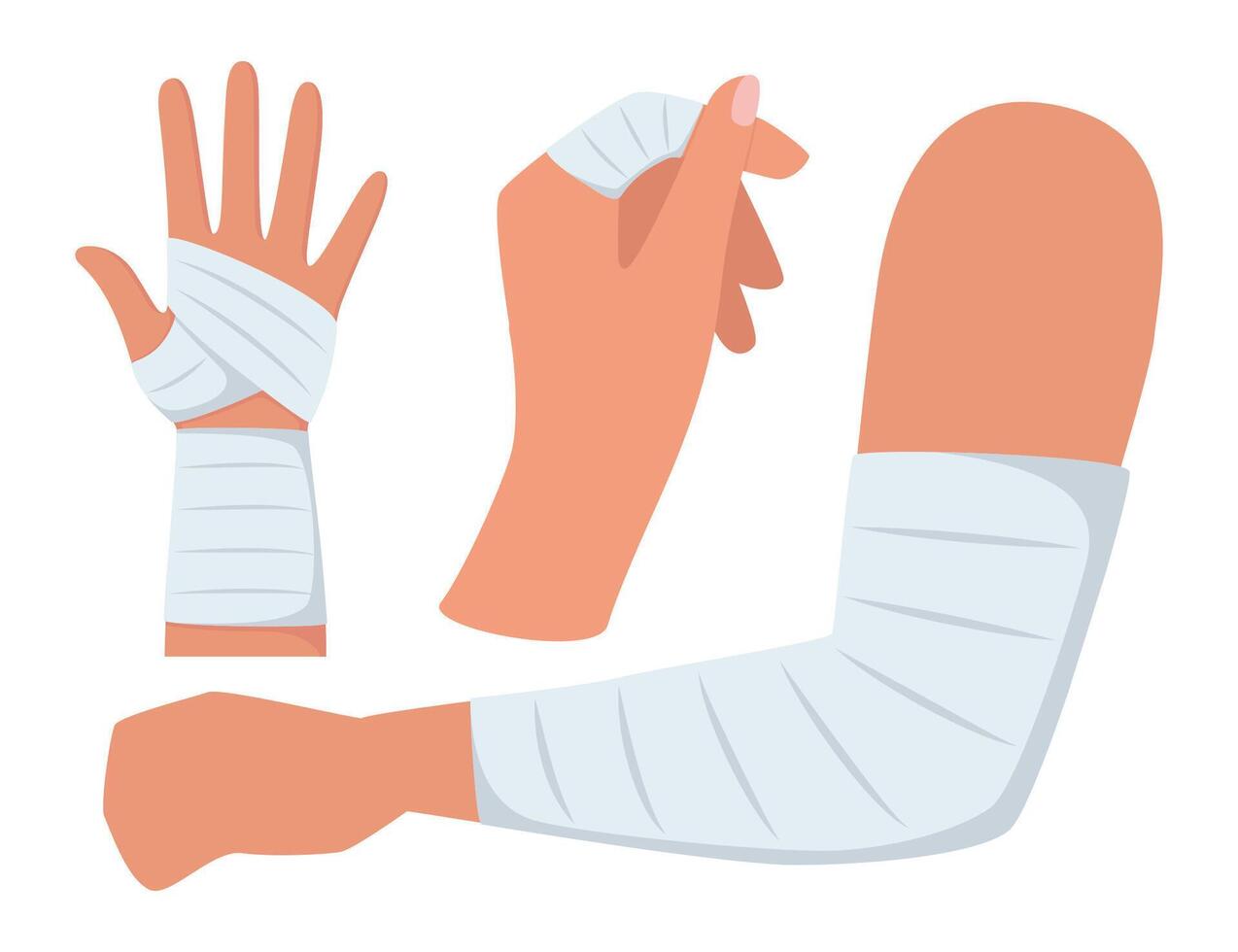 Bandaged arms and legs. Set of medical bandages elastic bandages. Elements of health care, first aid. illustration. vector