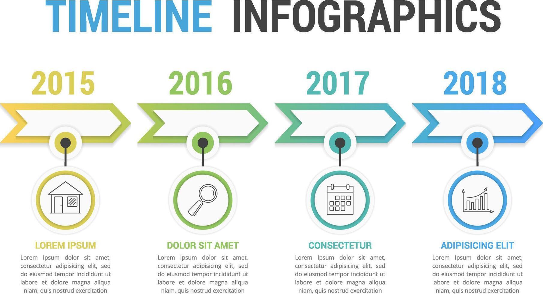 Timeline infographics template with arrows, workflow or process diagram, soft gradient colors vector