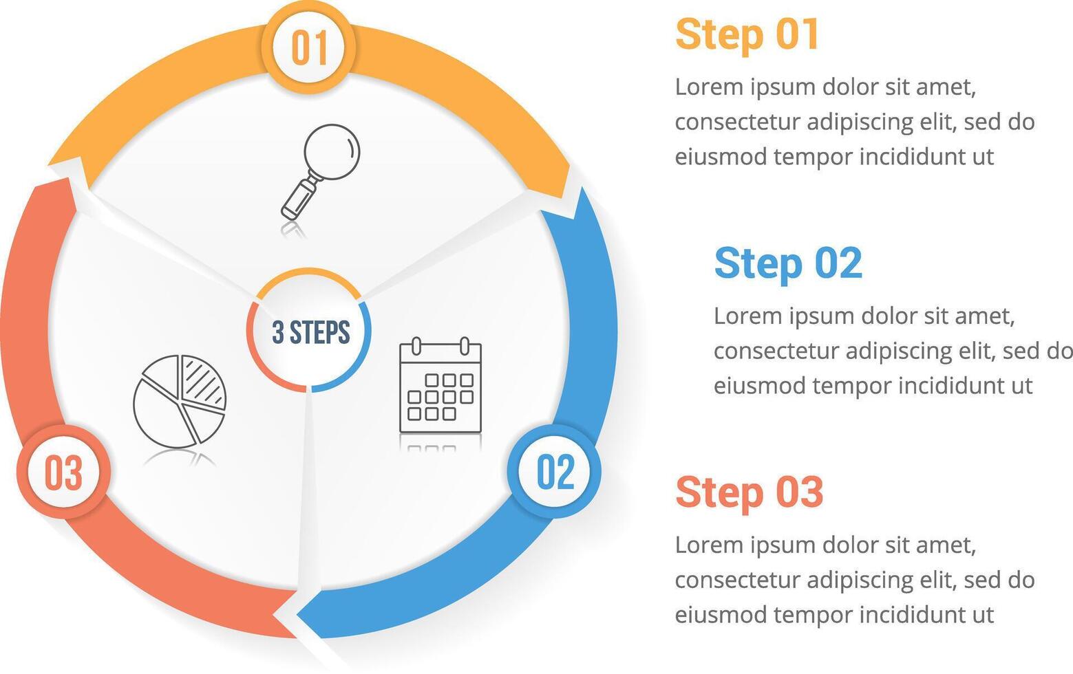 Circle arrows - infographic template with three elements, steps or options, workflow or process diagram vector