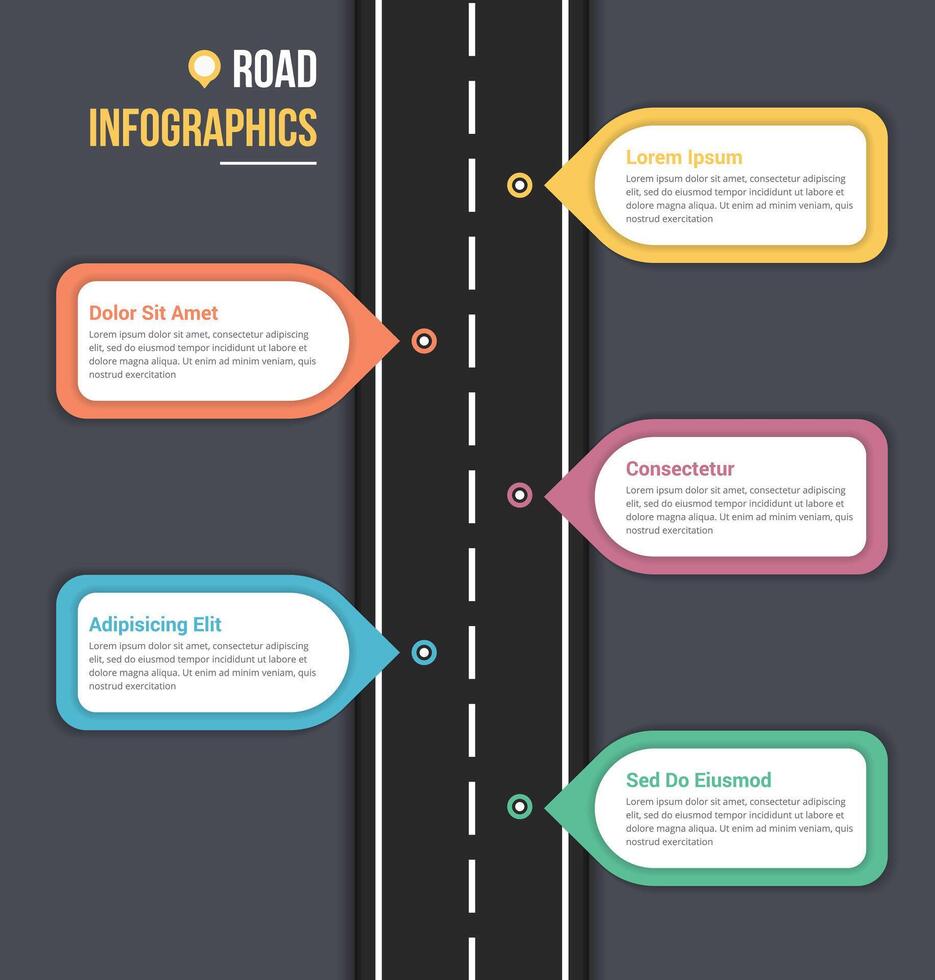 Road infographics with five pointers with place for your text vector