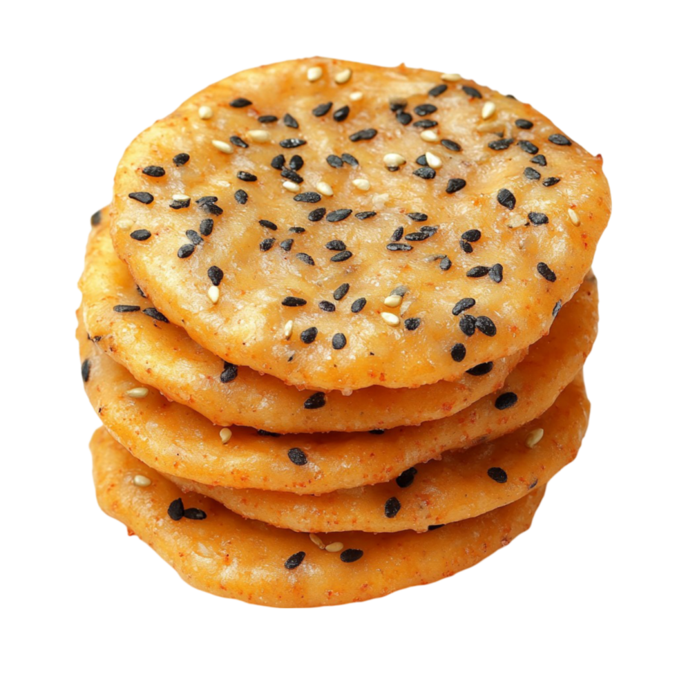 A stack of sesame crackers with black sesame seeds png