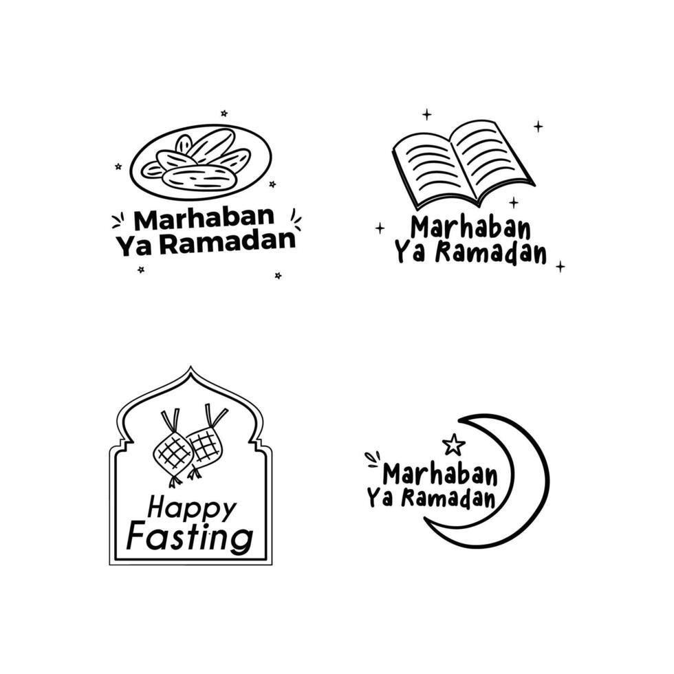 Marhaban Ya Ramadan outline Label Collection vector