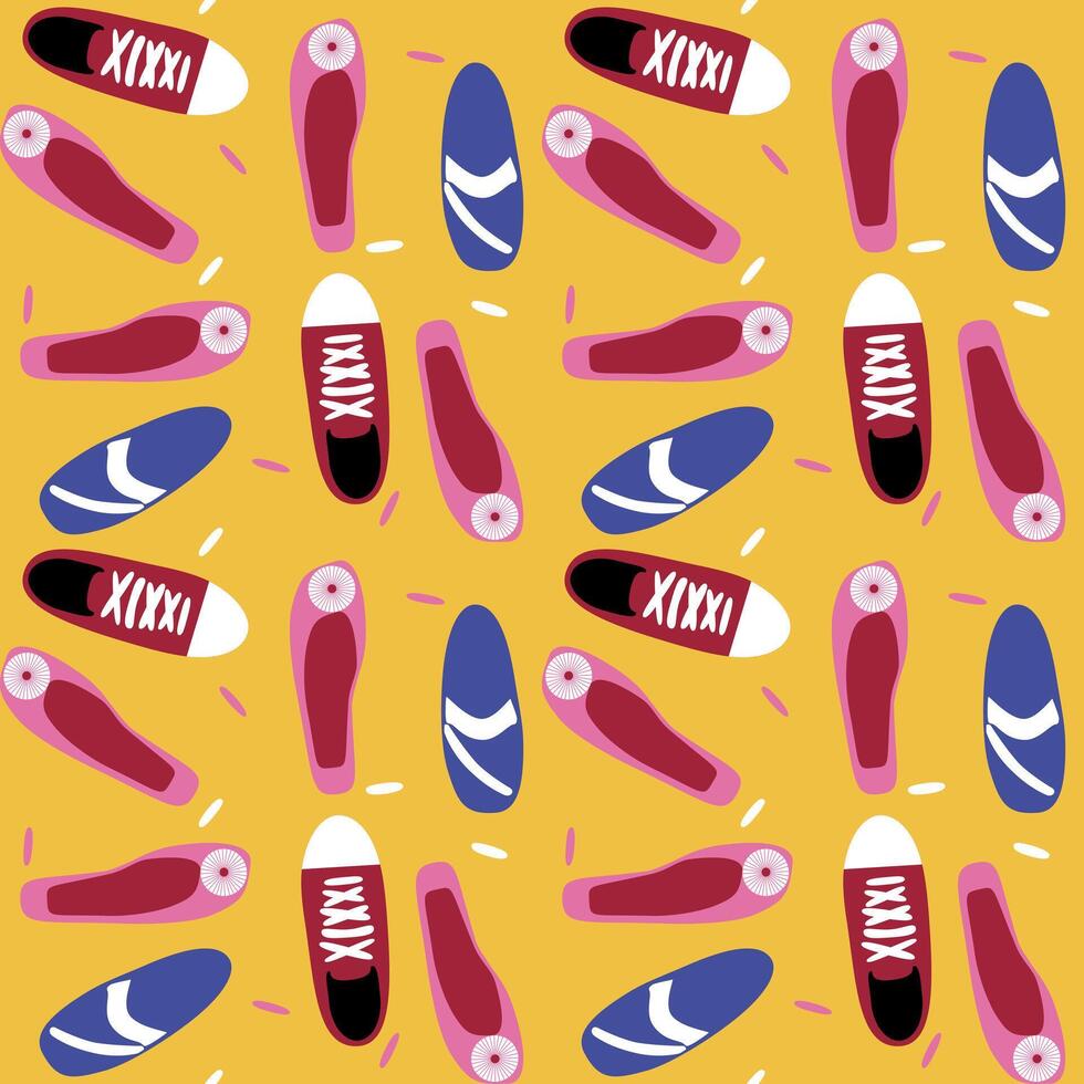 Shoe Motif Ornament Footwear Teenage Colorful Seamless Pattern For Playful Backgrounds Textile. vector