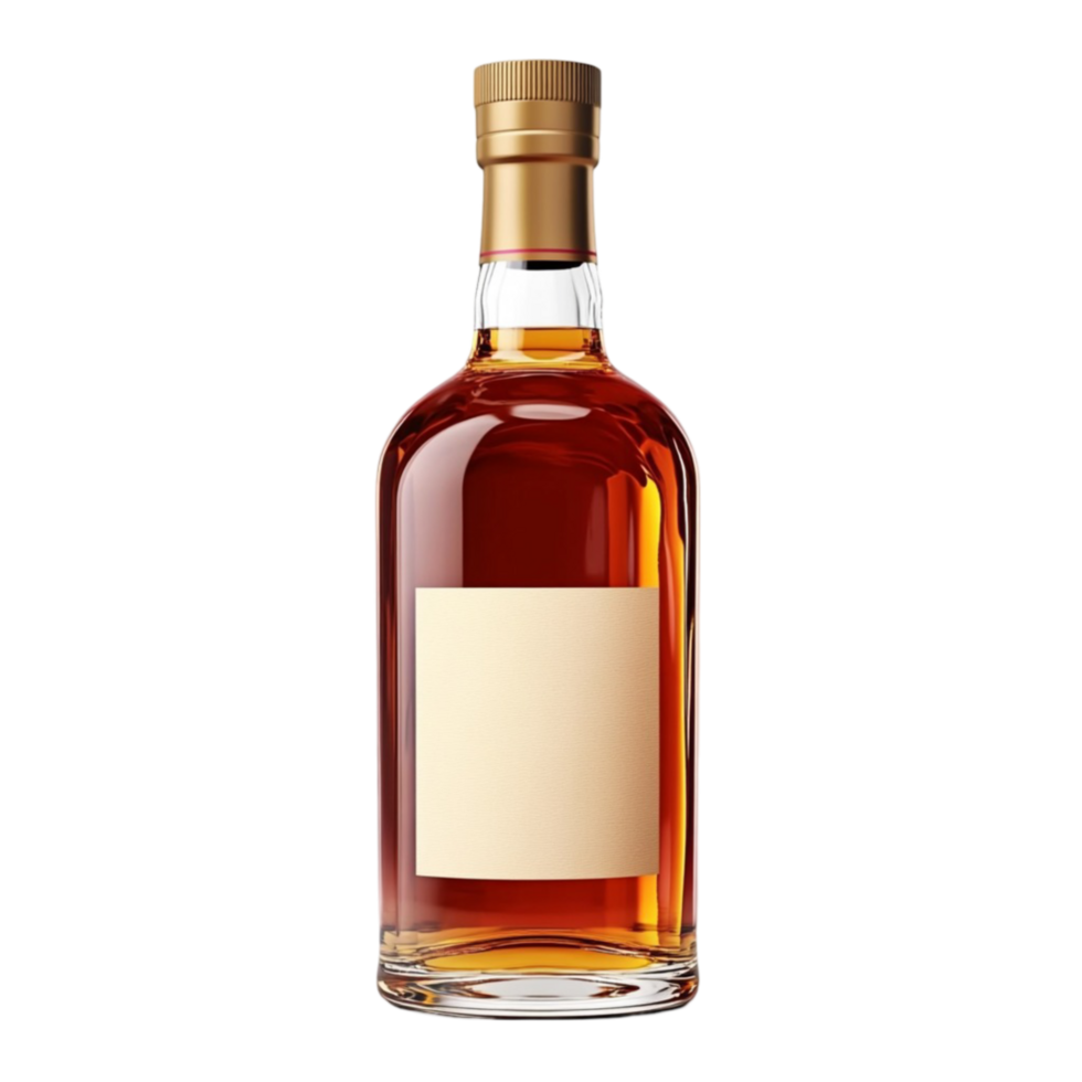 A bottle of whisky with a label on it png