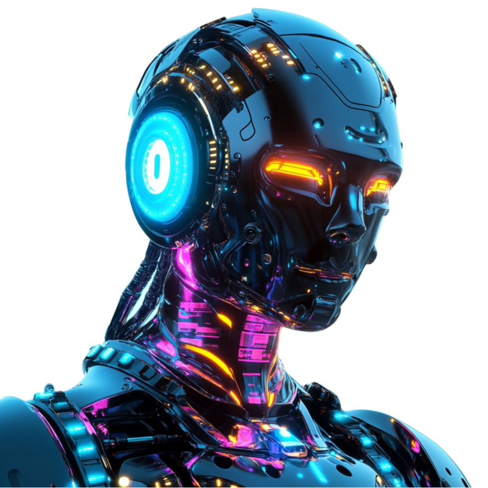 Futuristic Robot with Radiant Eyes and Head Isolated png
