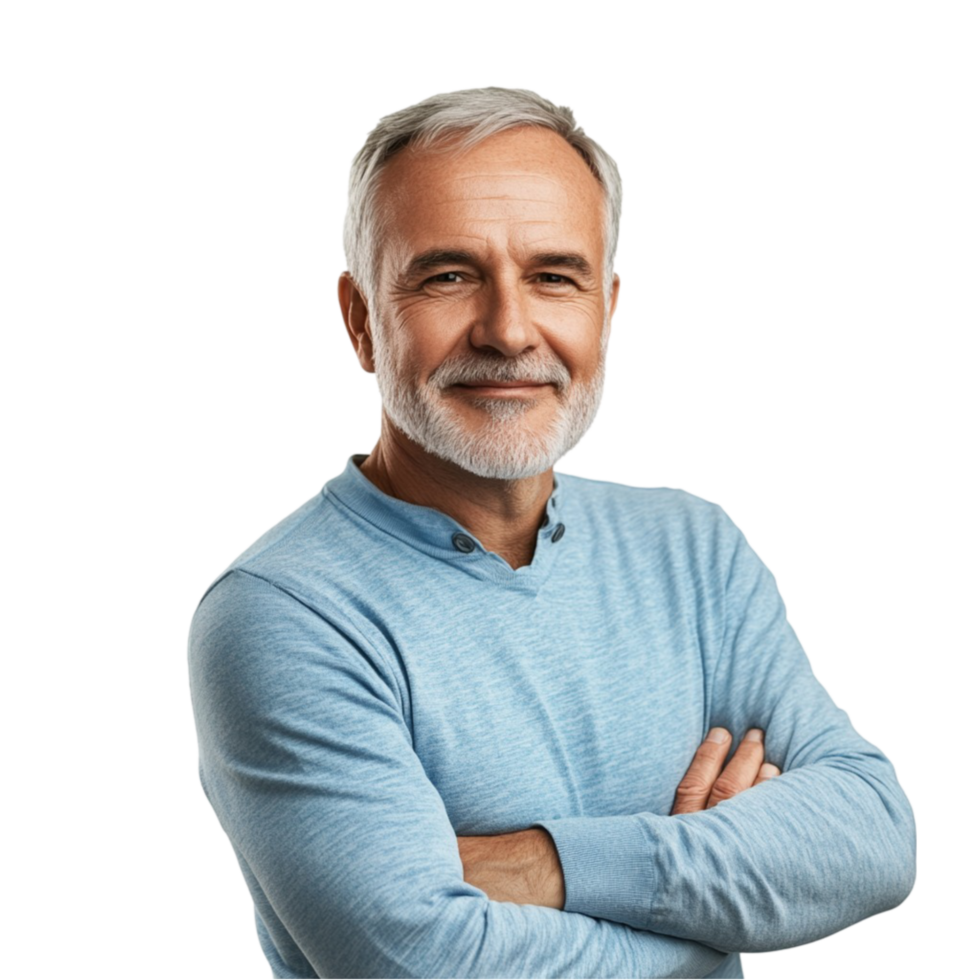 A man with a gray beard and a blue sweater png