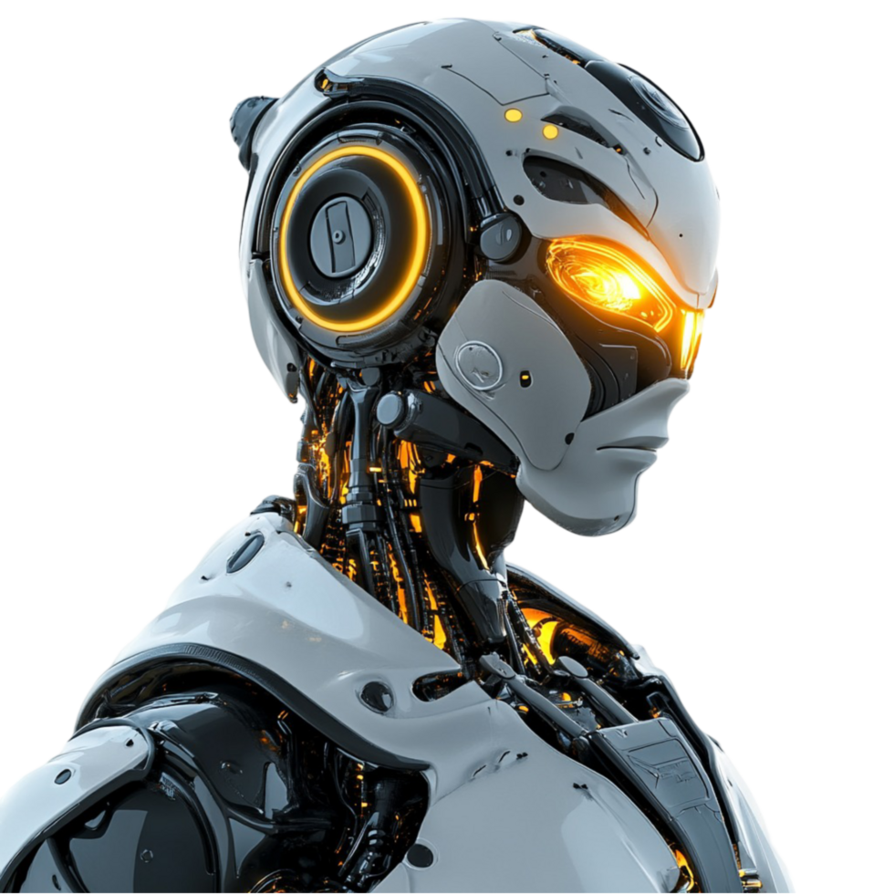 A robot with glowing eyes and a glowing head png