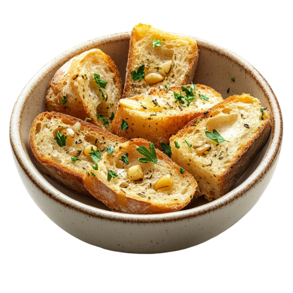 Bread with Parsley and Cheese in a Bowl on Transparent Background png