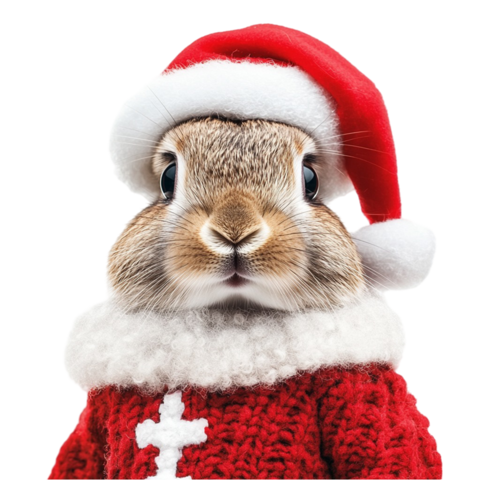 Rabbit Wearing Santa Costume on Transparent Background png