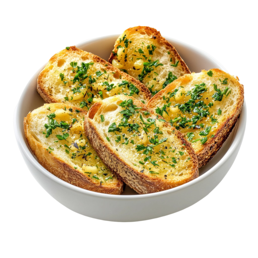 Bread with Cheese and Herbs in a Bowl on Transparent Background with cheese and herbs in a bowl on a white background png