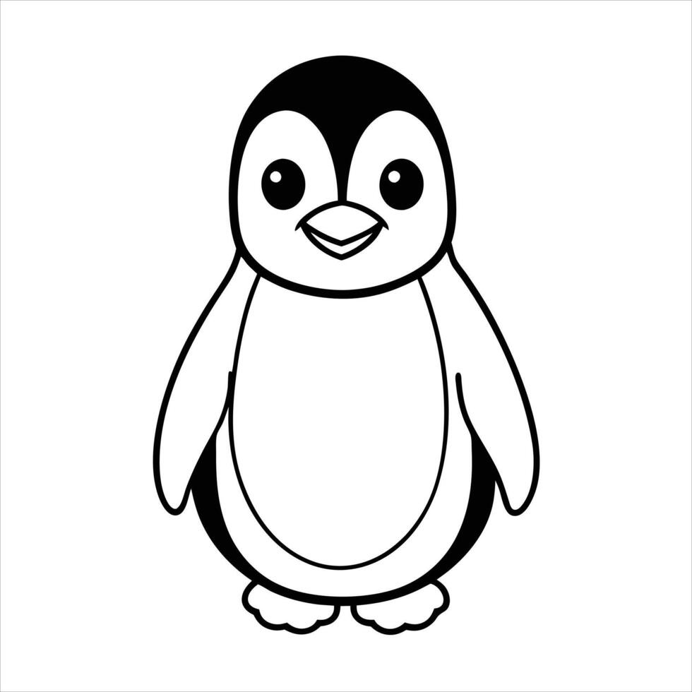 Simple Penguin Coloring Page for Kids - Black-and-White Happy Baby Penguin vector