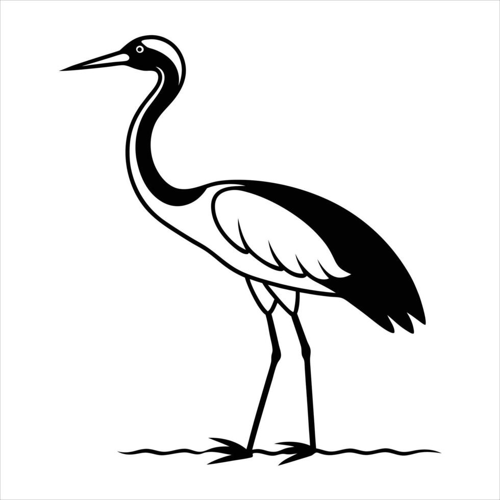 Minimalist Crane Silhouette Standing Elegantly on Water vector