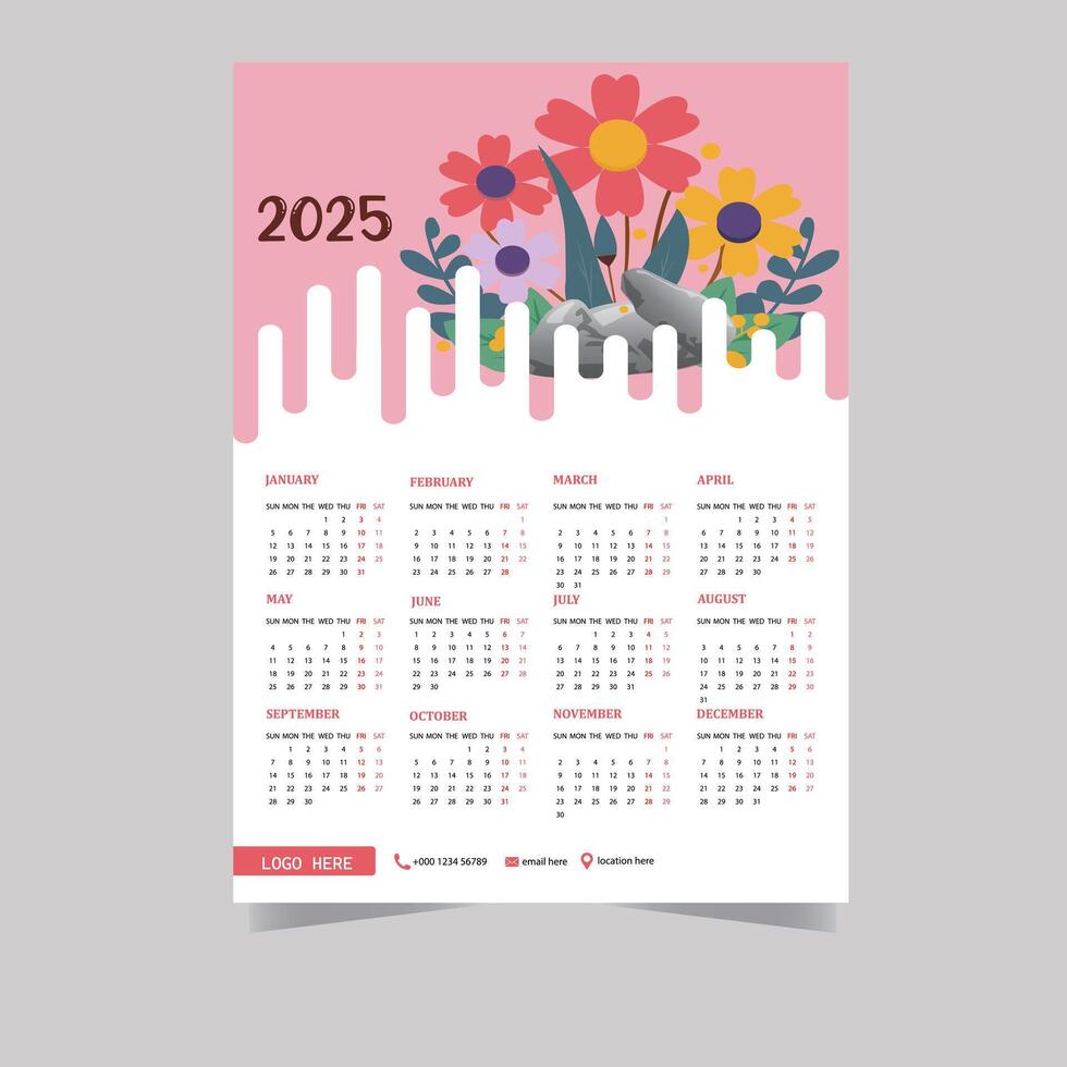 2025 Calendar Template, 2025 wall calendar design,creative abstract design for 2025 new year vector
