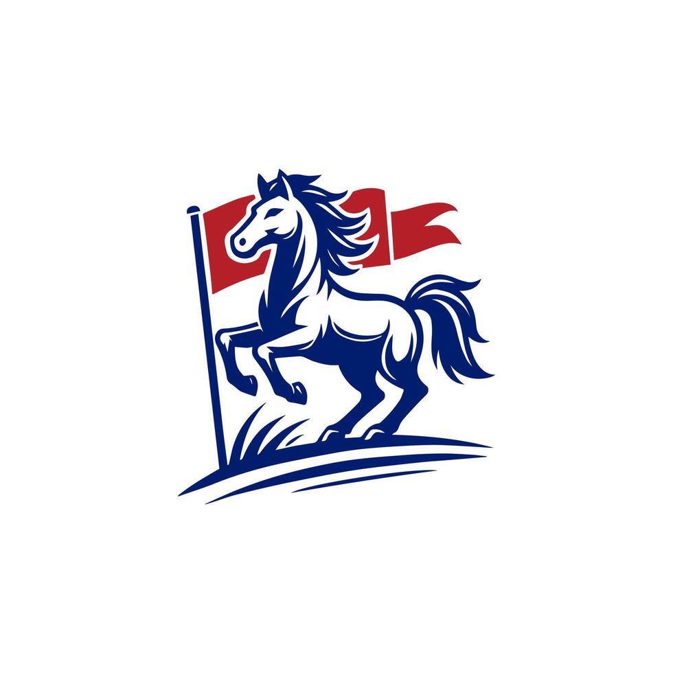 Horse Knight Stallion With Flag for Animal Wildlife or Stable Barn Ranch Farm Logo Design vector