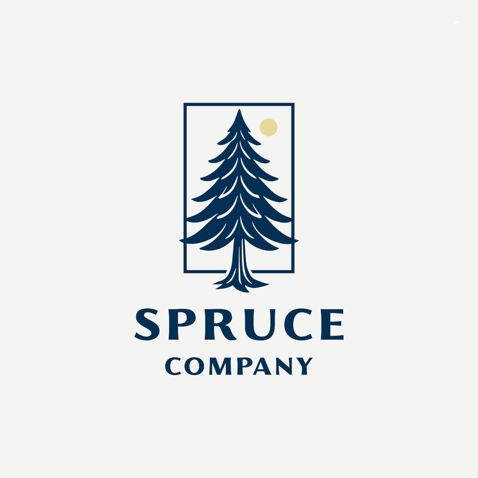 Classic Spruce Tree Pine Evergreen hemlock conifer cedar coniferous cypress larch pinus tree logo design vector