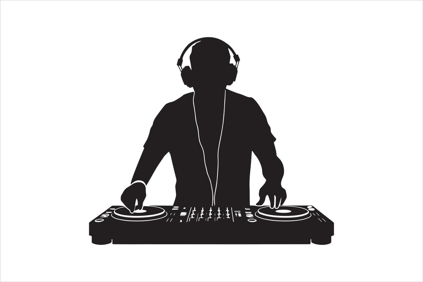DJ Silhouette with Turntables and Headphones vector