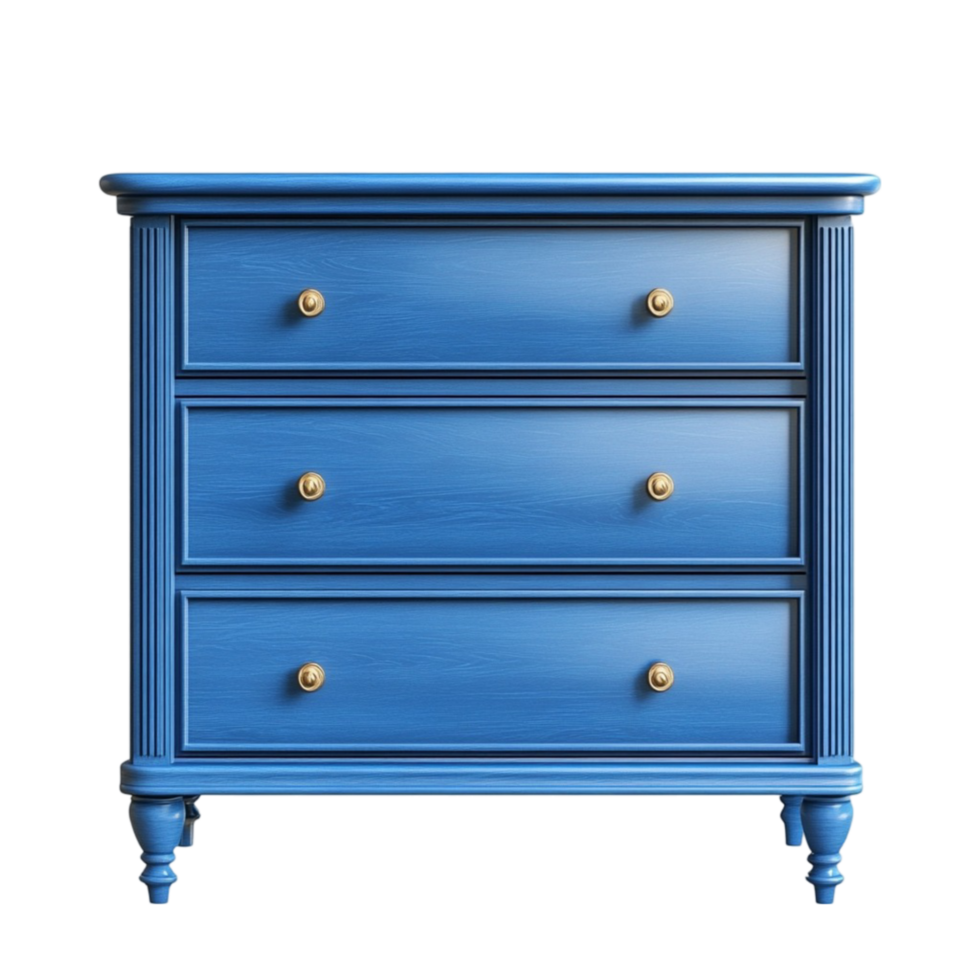 Blue Storage Chest with Three Drawers on Transparent Background png