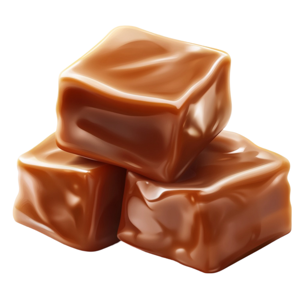 Three pieces of caramel candy on a transparent background png
