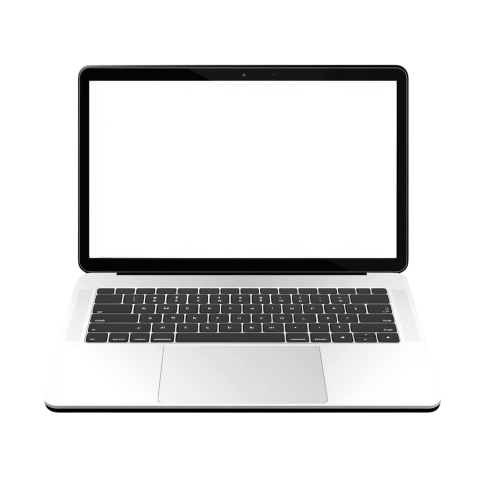 A laptop computer with a white screen on a transparent background png