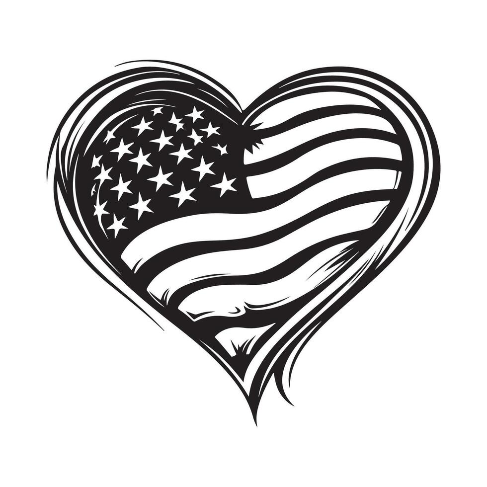 USA Flag In The Form Of A Heart Stock Illustration Image isolated on white background, vector