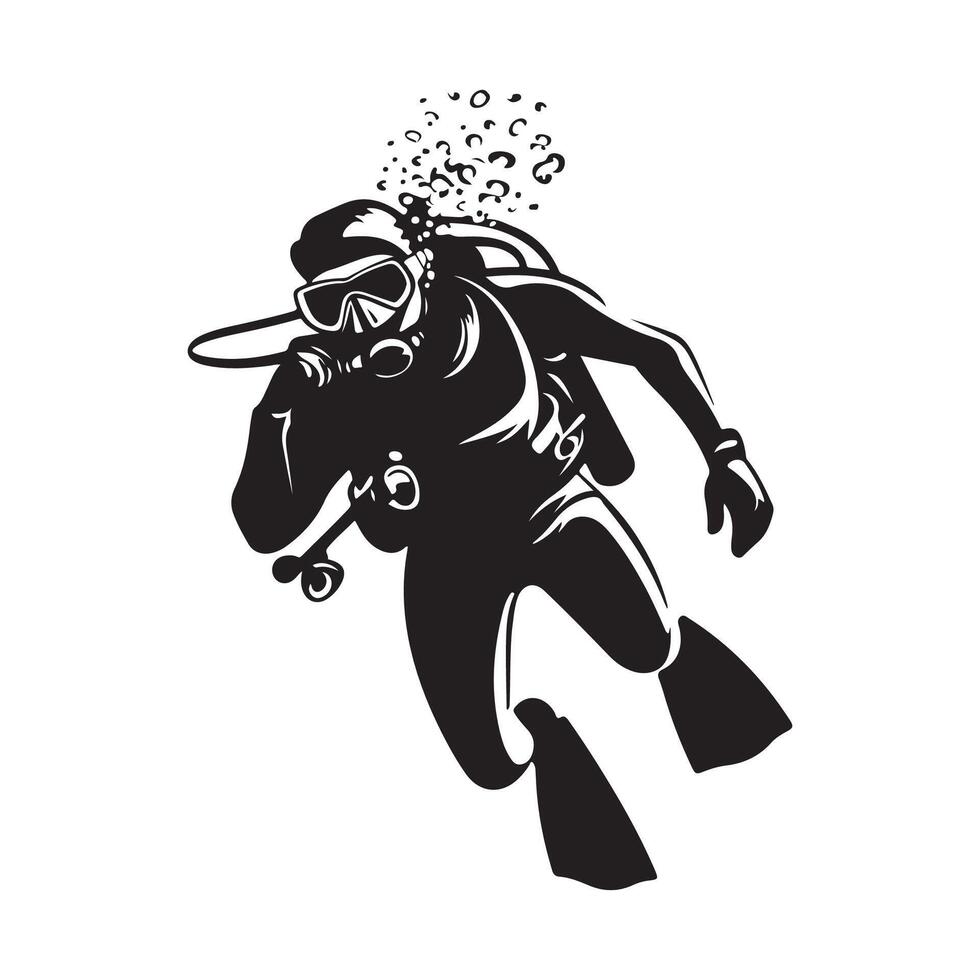 Scuba diving silhouette. illustration of a Scuba diving image on white background. vector