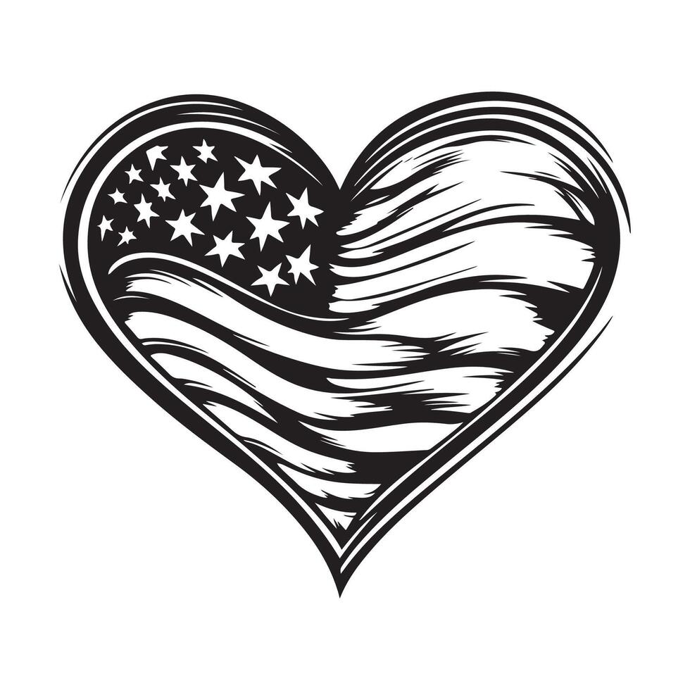 Design USA Flag In The Form Of A Heart Stock Illustration Image isolated on white background, vector