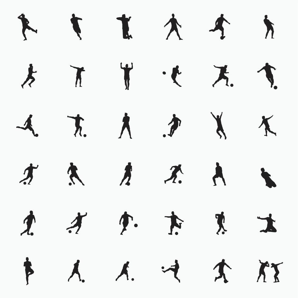 shot, dribble, goal celebration and move in soccer set - flat cartoon style vector