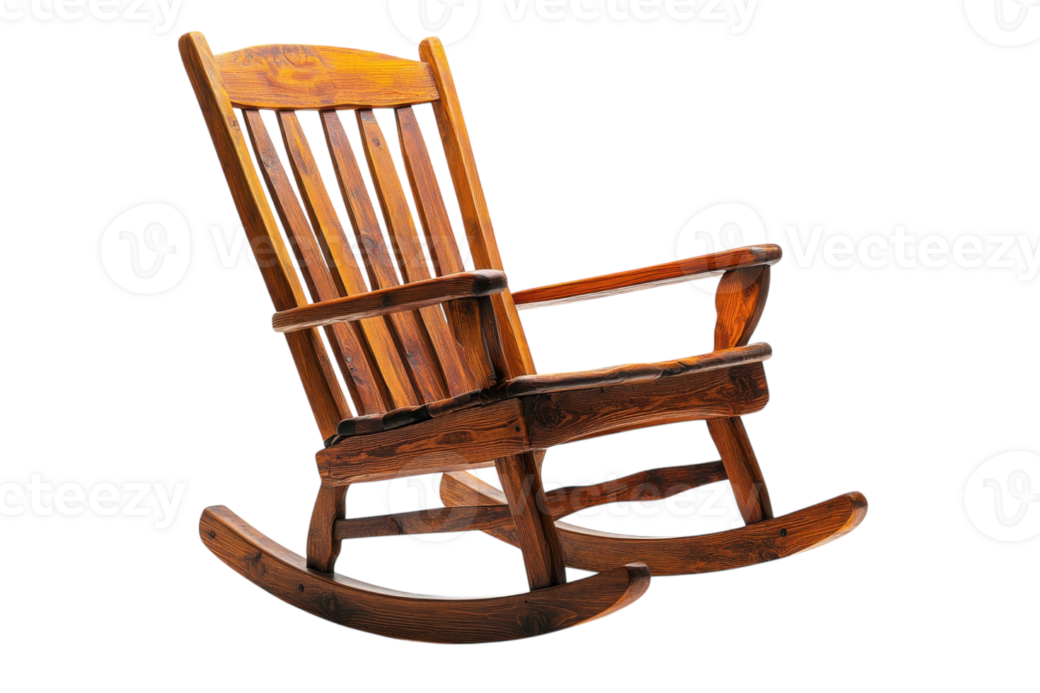 Rustic wooden rocking chair placed in an inviting corner with warm daylight streaming in png