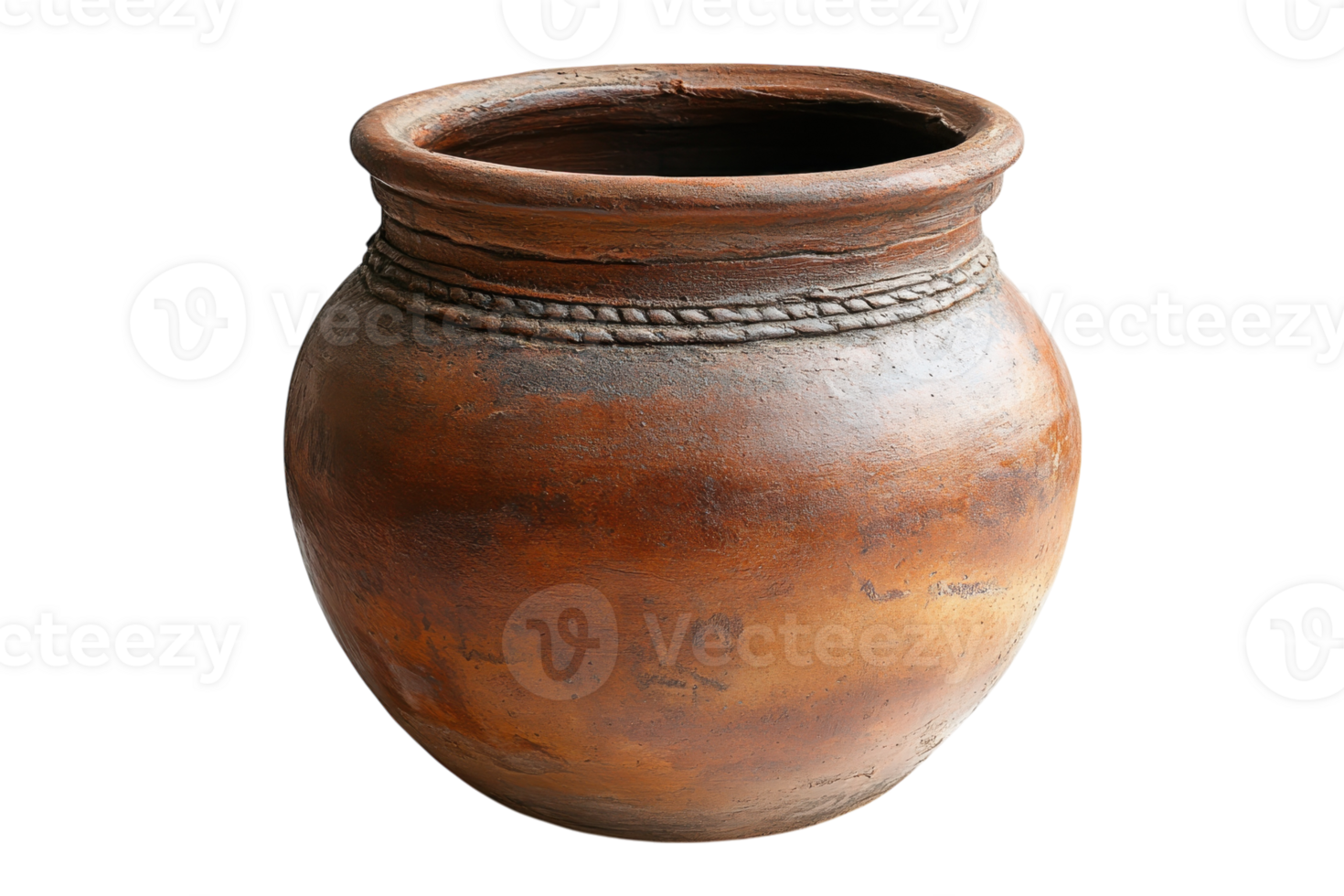 Traditional clay pot handcrafted with intricate designs, showcasing artisan skills from a rural location png