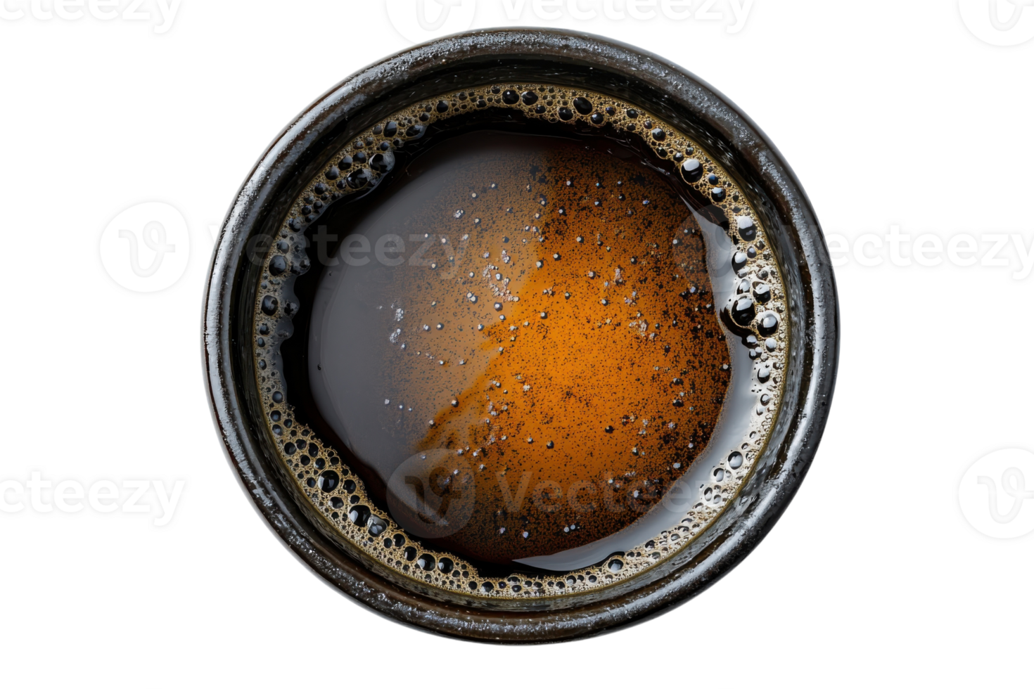 Warm cup of freshly brewed coffee with rich crema on top located in a simple black mug png