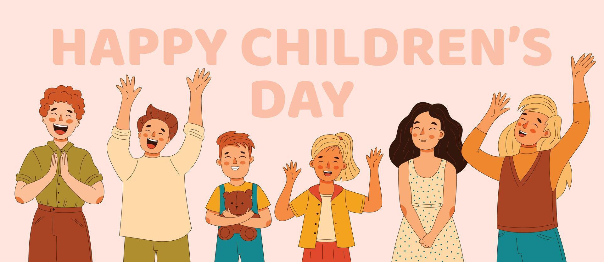 contento para niños día ilustración con niños de diferente siglos alegría todas juntos vector
