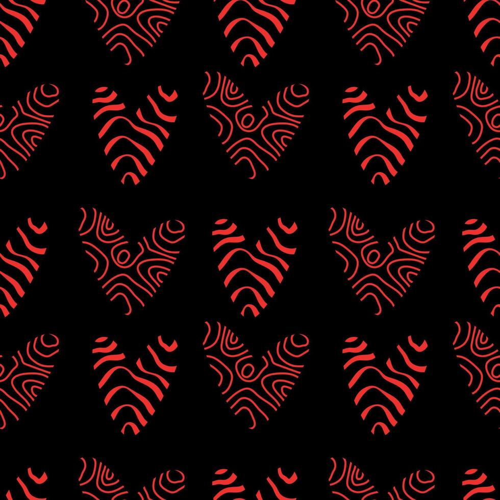 Valentine's day seamless pattern. Red outlines of hearts on a black background. illustration for background, greeting card, adult store, packaging, wrapping paper, fabric vector