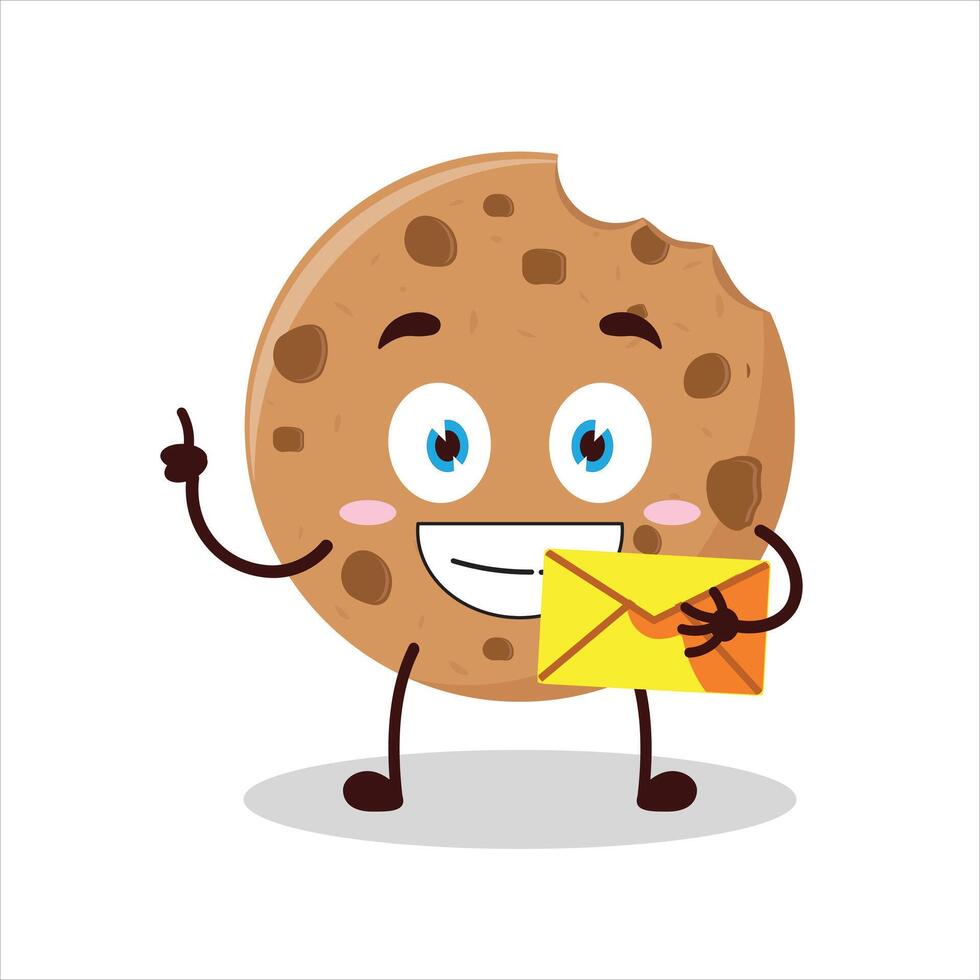Cute happy expression of cookies bring envelope letter cartoon character vector