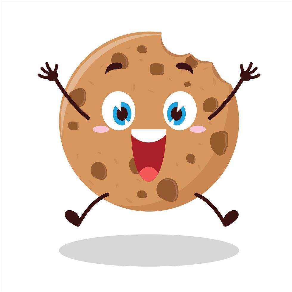 Cute celebration jump expression of cookies cartoon character vector