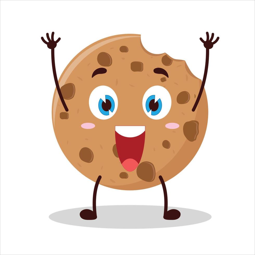 Cute rise hand happy expression of cookies cartoon character vector