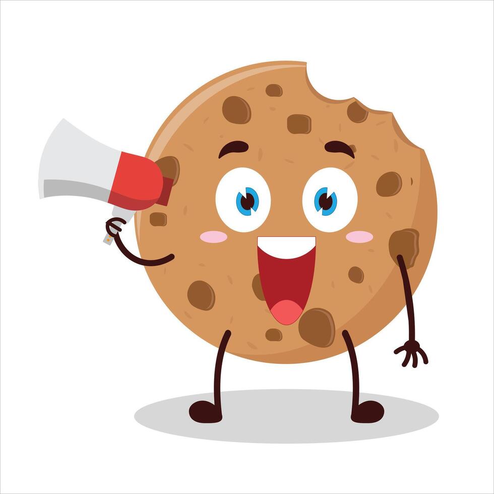 Cute happy expression of cookies carry megaphone cartoon character vector