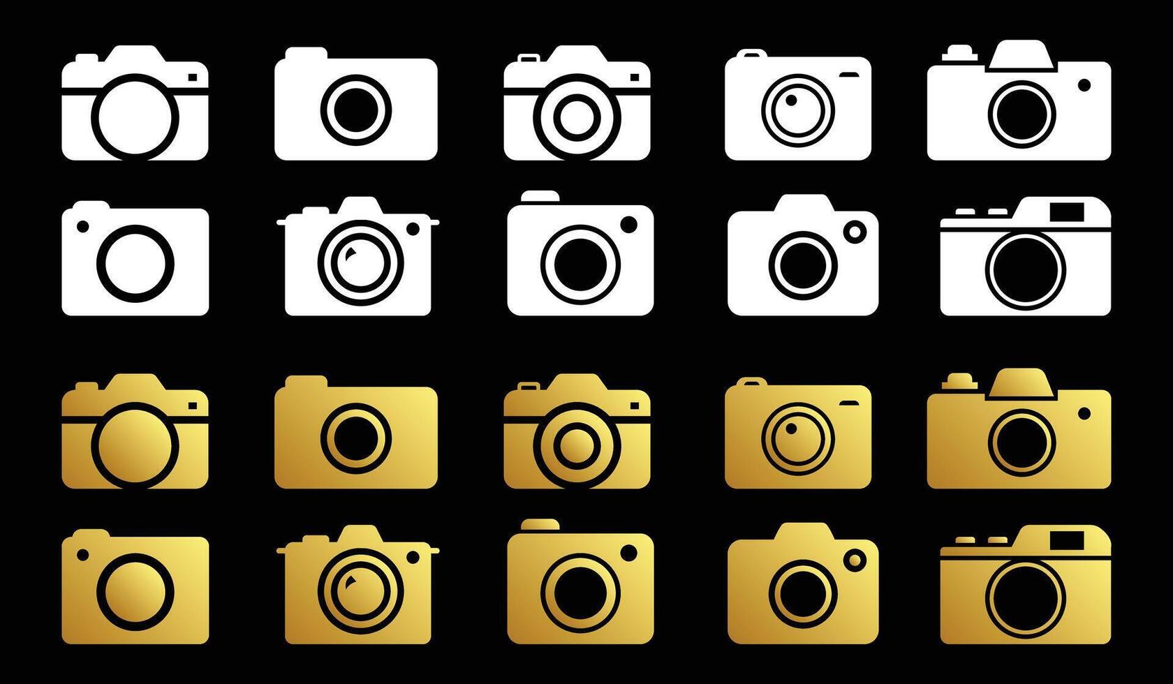 Camera icon collection in monochrome and gold vector