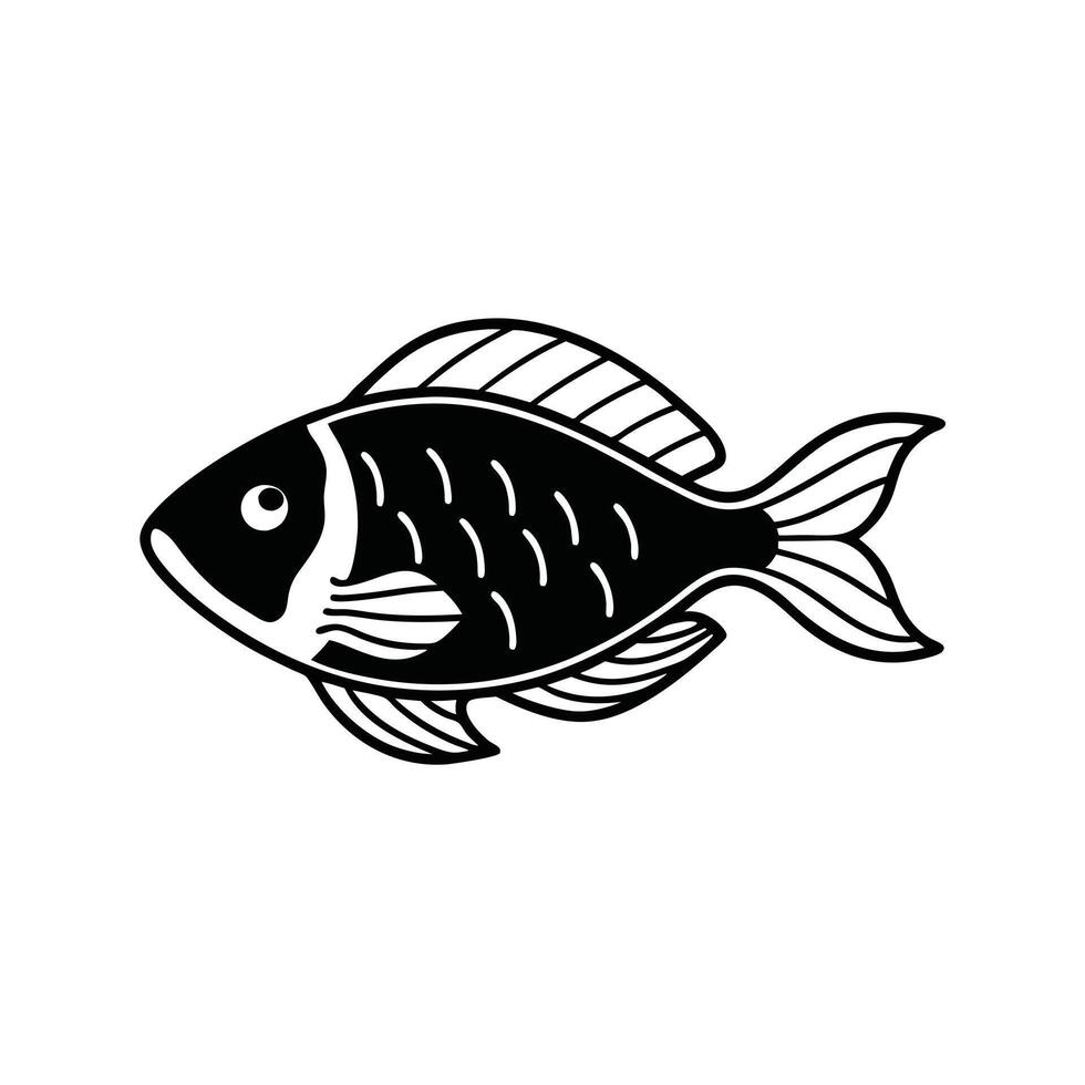 black and white graphic of a fish icon vector
