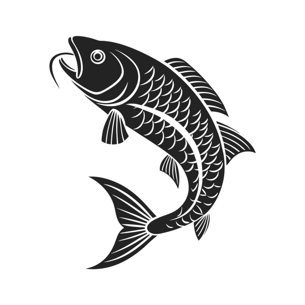 black and white graphic of a fish logo vector