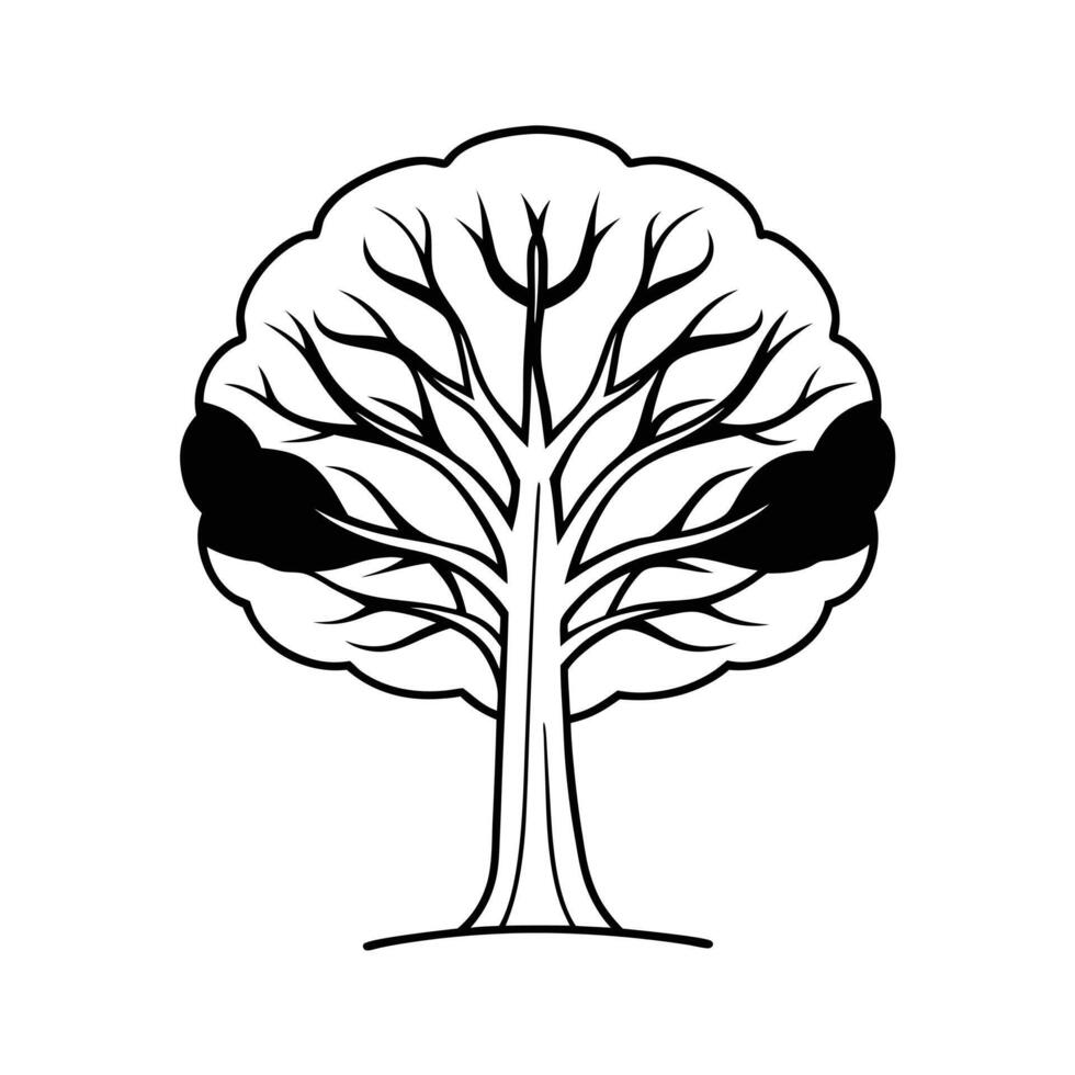 A stylized, black and white graphic of a deciduous tree. vector