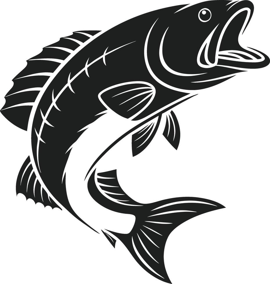 black and white silhouette of a fish leaping. vector