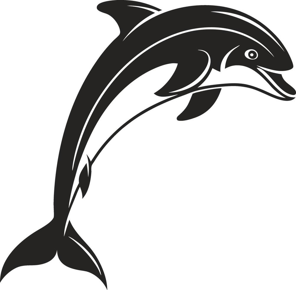 black silhouette of a dolphin leaping out of the water. vector