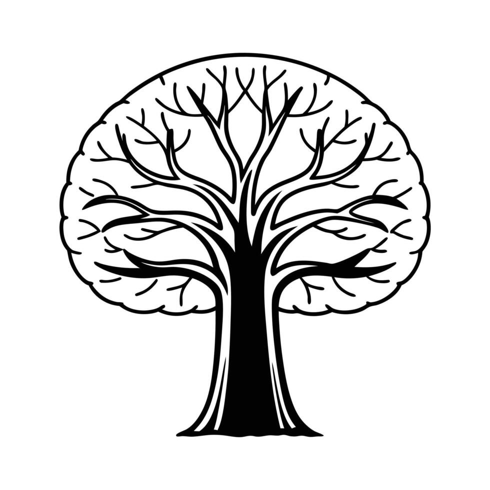 black outline drawing of a tree icon vector
