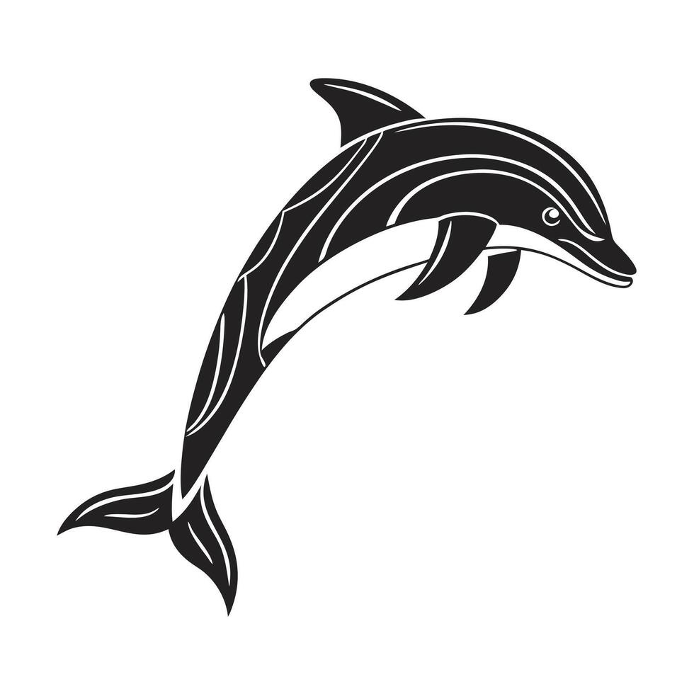 A dramatic, black and white graphic design of a fish leaping out of water. vector